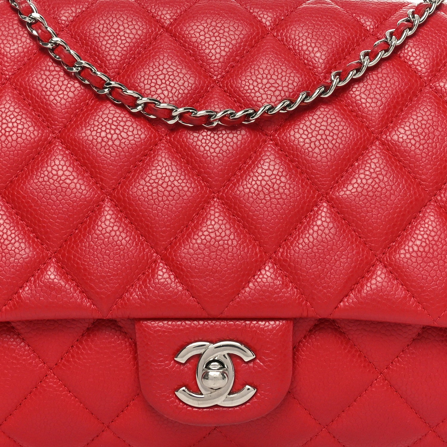 Chanel Caviar Quilted Clutch With Chain Flap Red 8 of 10