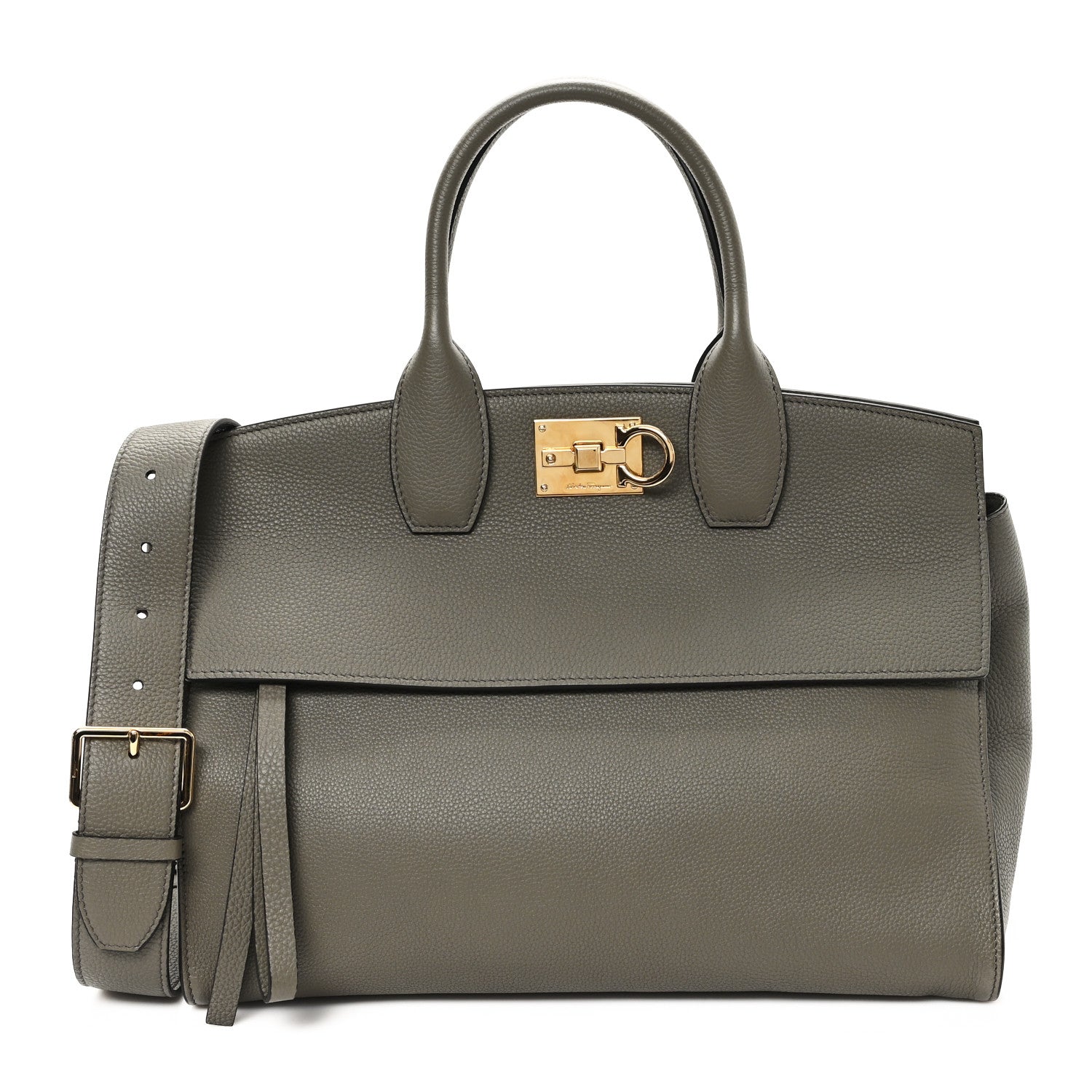 Salvatore Ferragamo Calfskin Large Studio Soft Bag Verde Olivo 1 of 9