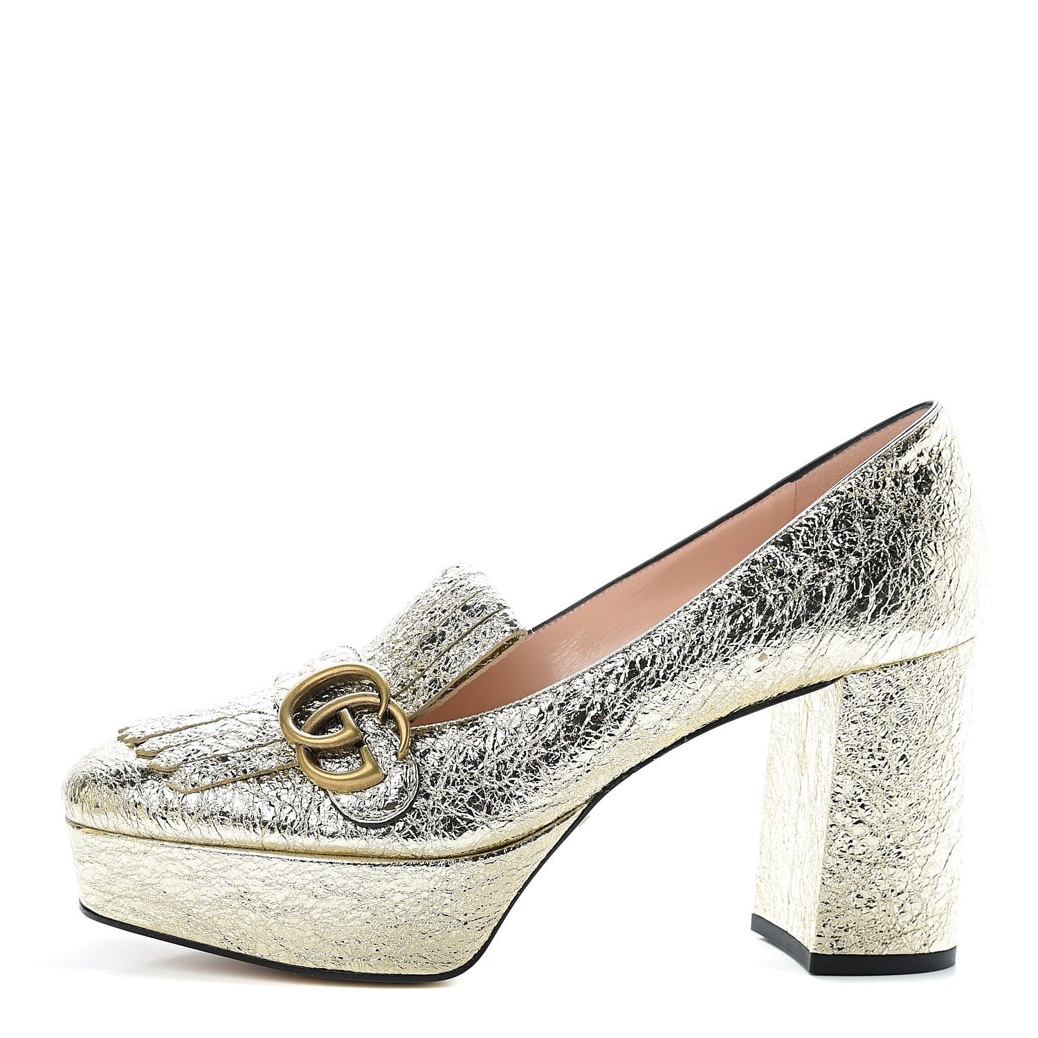 Gucci Galassia GG Marmont Fringe Platform Loafer Pumps 40 Platino 1 of 9