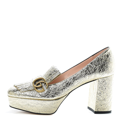 Gucci Galassia GG Marmont Fringe Platform Loafer Pumps 40 Platino 1 of 9