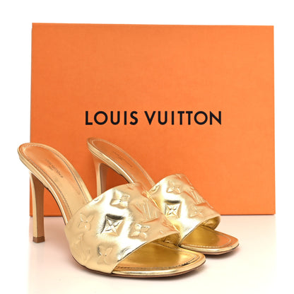 Louis Vuitton Metallic Lambskin Embossed Monogram Revival High Heel Mules 42 Gold 10 of 10