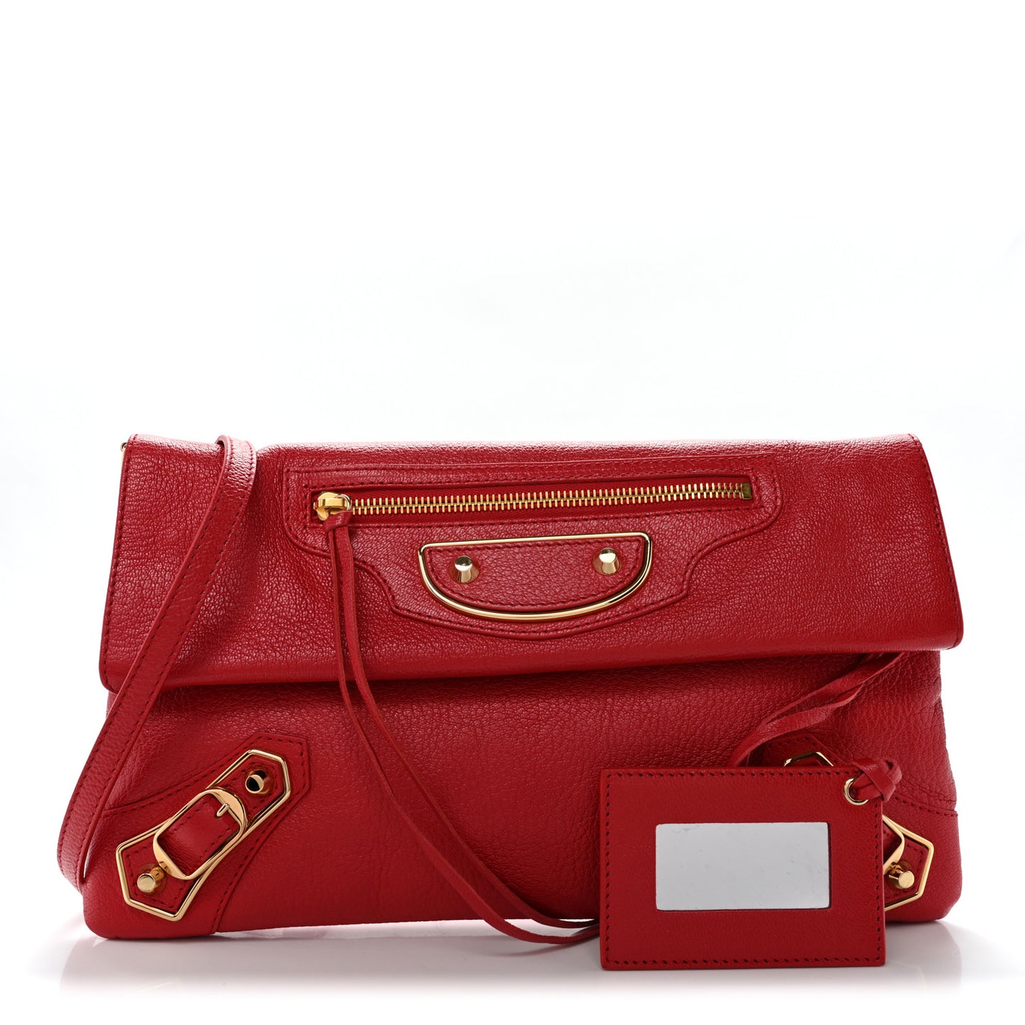 Chevre Gold Metallic Edge Hardware Envelope Clutch Rouge Grenade