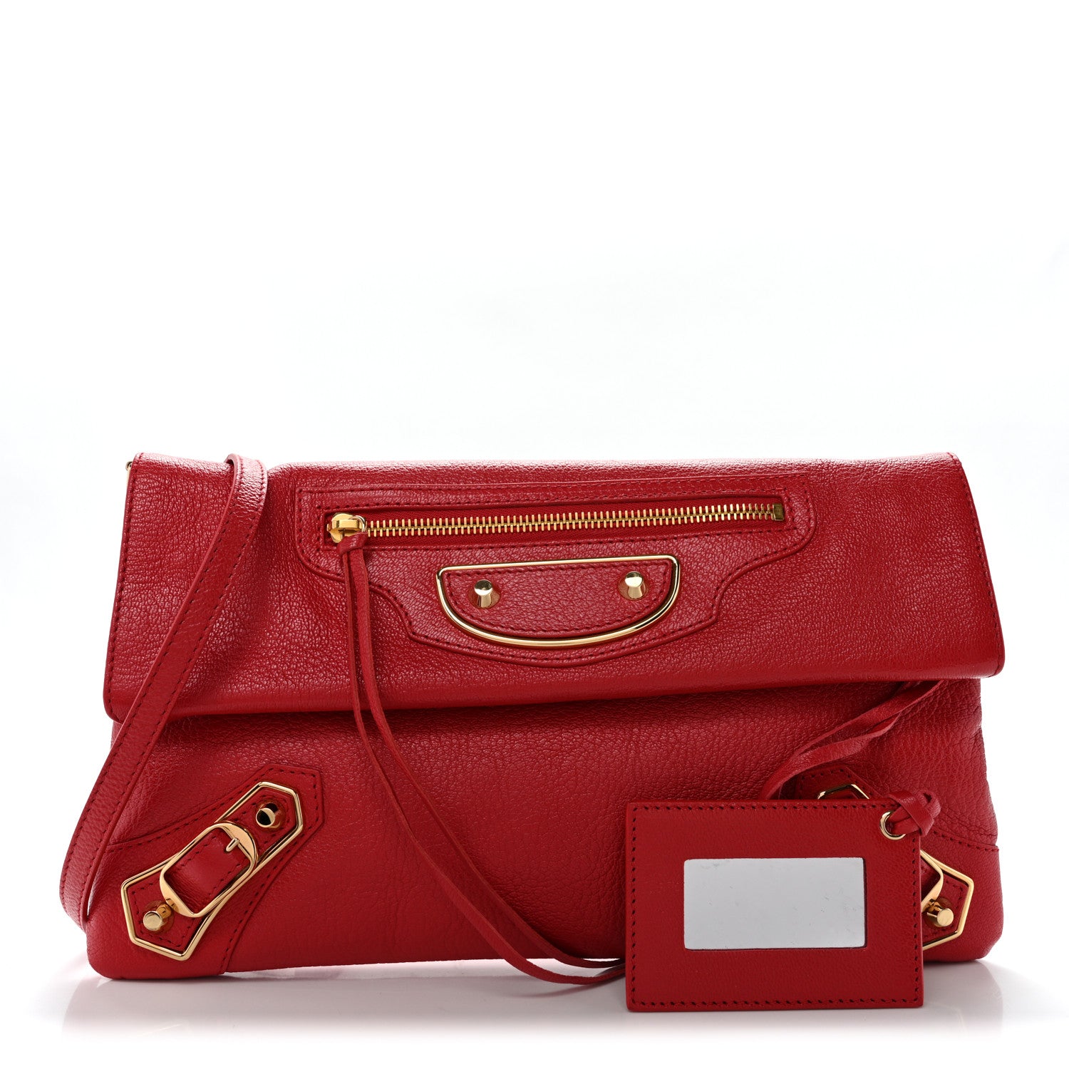 Balenciaga Chevre Gold Metallic Edge Hardware Envelope Clutch Rouge Grenade 2 of 11