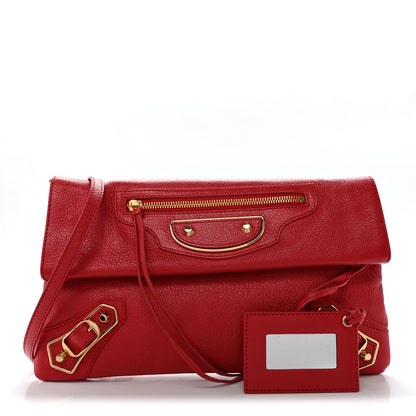 Balenciaga Chevre Gold Metallic Edge Hardware Envelope Clutch Rouge Grenade 2 of 11