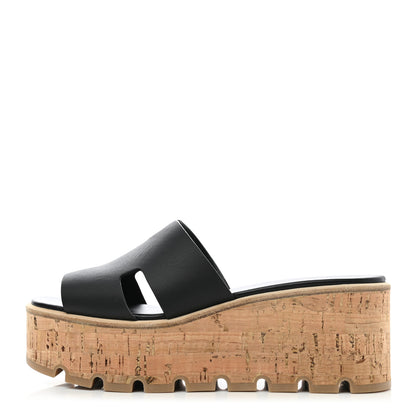 Hermes Calfskin Cork Eze 30 Sandals 38 Black 1 of 10