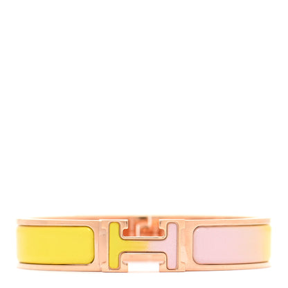 Hermes Enamel Narrow Clic Clac H Fusion Bracelet PM Rose Candeur Jaune Tennis 1 of 6