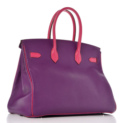 Hermes Chevre Mangalore Bi-Color Horseshoe Birkin 35 Ultraviolet Rose Tyrien 3 of 35
