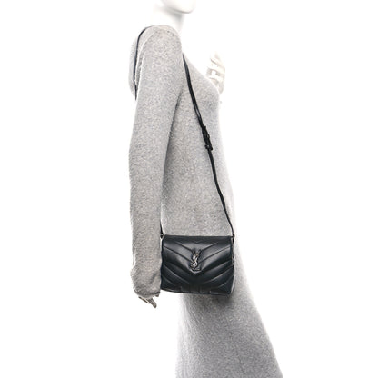 Saint Laurent Calfskin Y Quilted Monogram Monochrome Toy Loulou Crossbody Bag Black 2 of 11