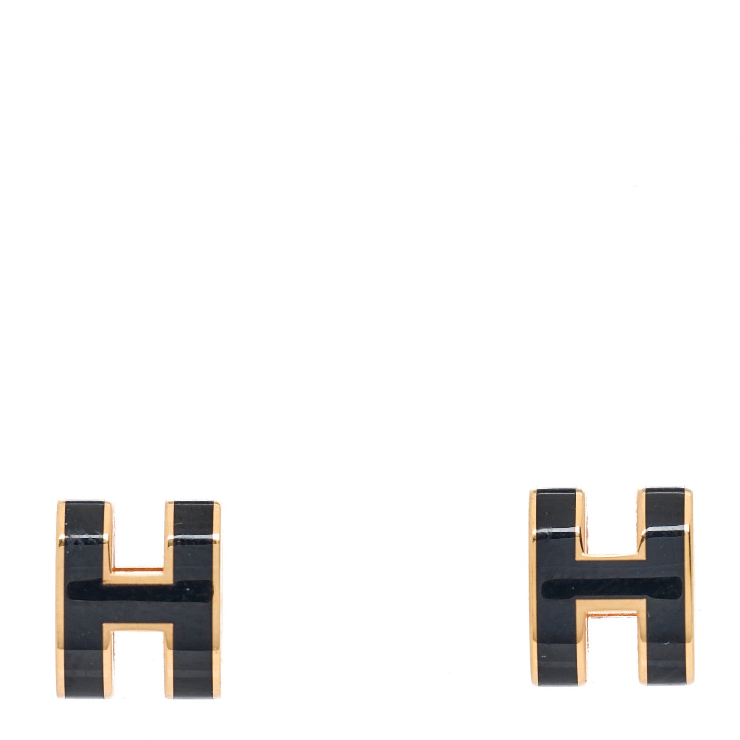Hermes Rose Gold Lacquered Mini Pop H Earrings Black 1 of 4