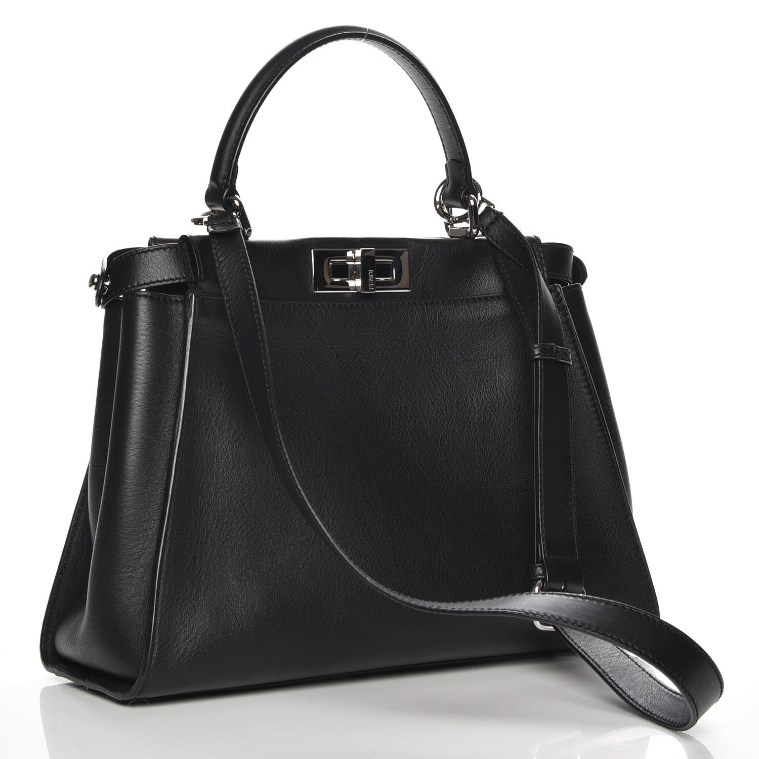 Fendi Vitello Seta Python Crocodile Monster Eyes Medium Peekaboo Iconic Satchel Black Girasole 4 of 8
