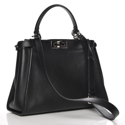 Fendi Vitello Seta Python Crocodile Monster Eyes Medium Peekaboo Iconic Satchel Black Girasole 4 of 8