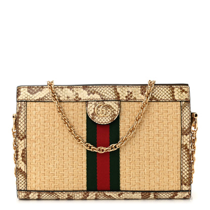 Gucci Raffia Elaphe GG Small Ophidia Chain Shoulder Bag Natural Cream Brown 1 of 10