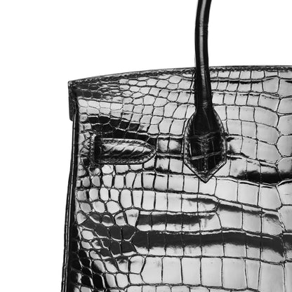 Hermes Shiny Porosus Crocodile Birkin 30 Black 28 of 38