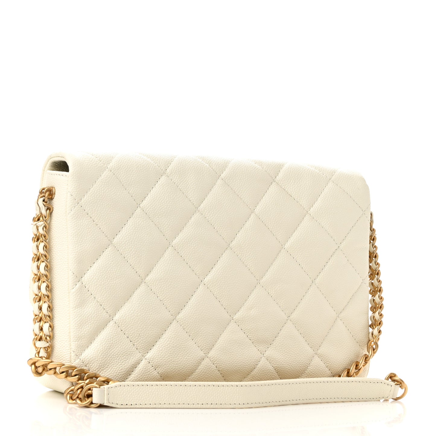Shiny Caviar Quilted Large Chain Melody Flap White
