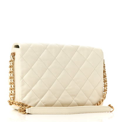 Chanel Shiny Caviar Quilted Large Chain Melody Flap White 3 of 13