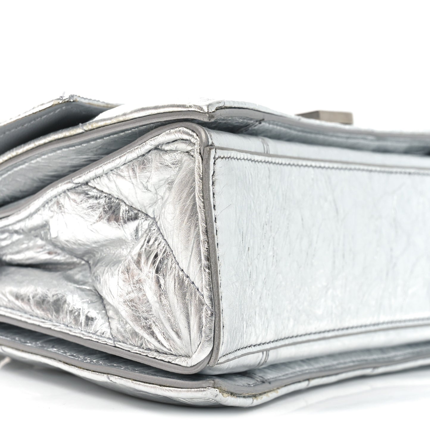 Crushed Calfskin Quilted Small Crush Chain Bag Silver