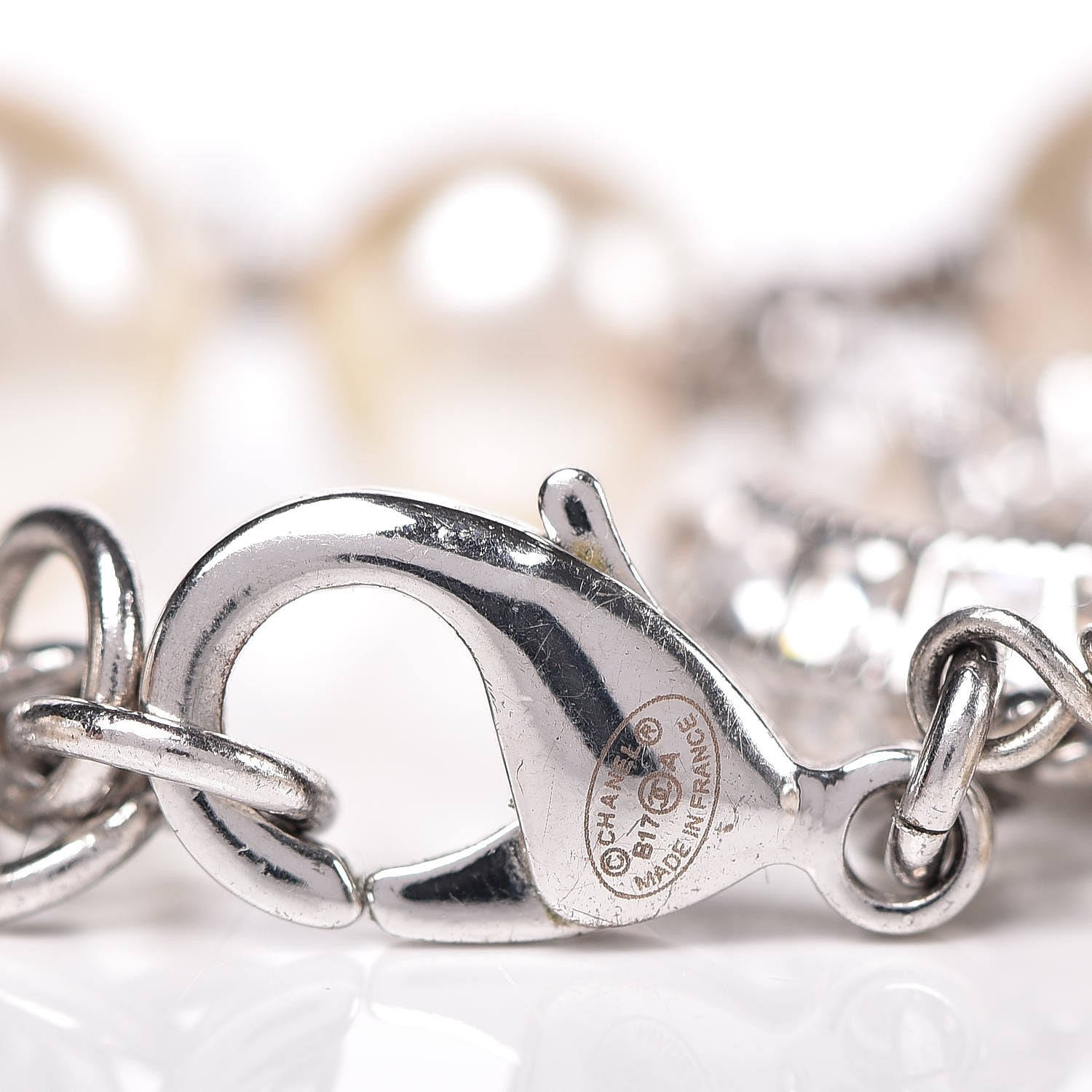 Chanel Baguette Crystal Pearl CC Bracelet Silver 4 of 6