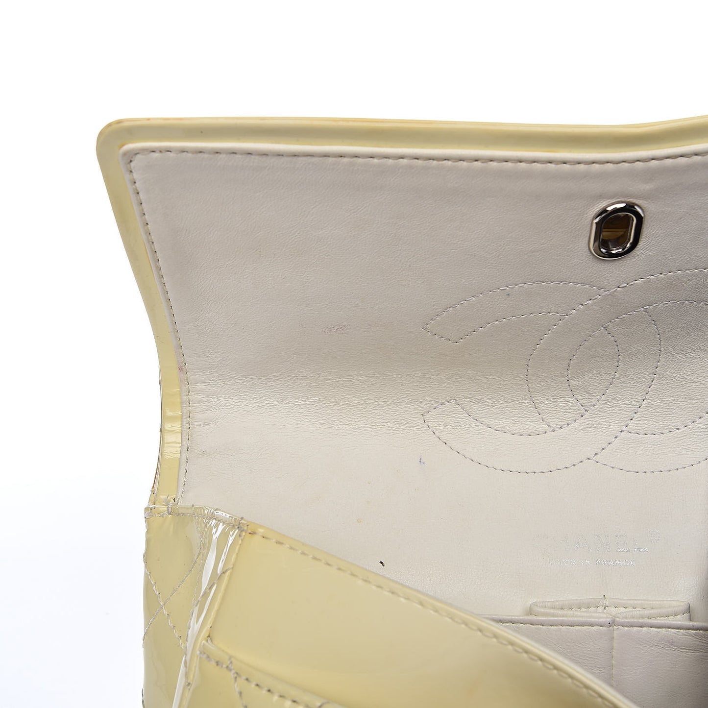 Patent Quilted Medium Double Flap Ivory