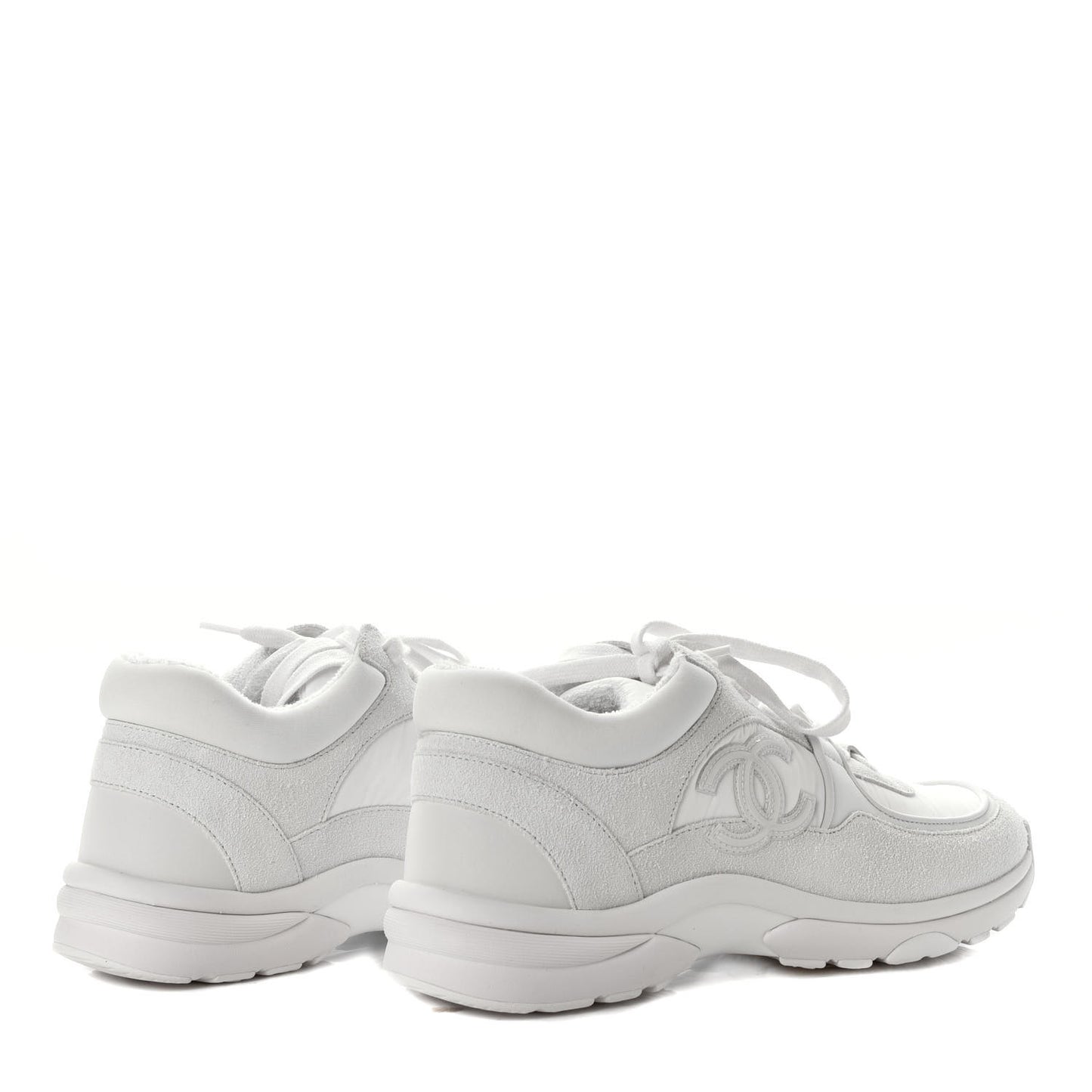 Suede Calfskin Fabric CC Sneakers 37.5 White