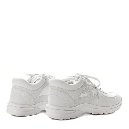 Chanel Suede Calfskin Fabric CC Sneakers 37.5 White 4 of 6