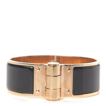 Hermes Enamel Charniere Uni Wide Hinged Bracelet M Black 1 of 4