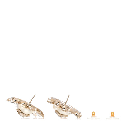 Chanel Pearl Crystal CC Round Earrings Gold 3 of 4