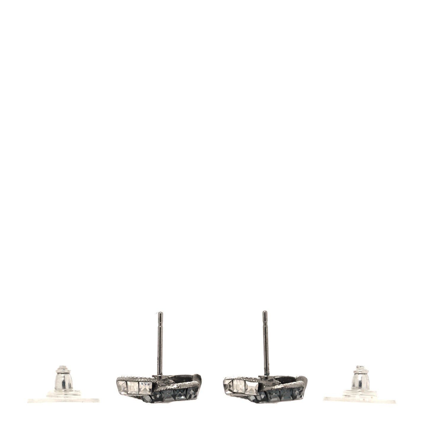 Baguette Crystal CC Earrings Silver Black