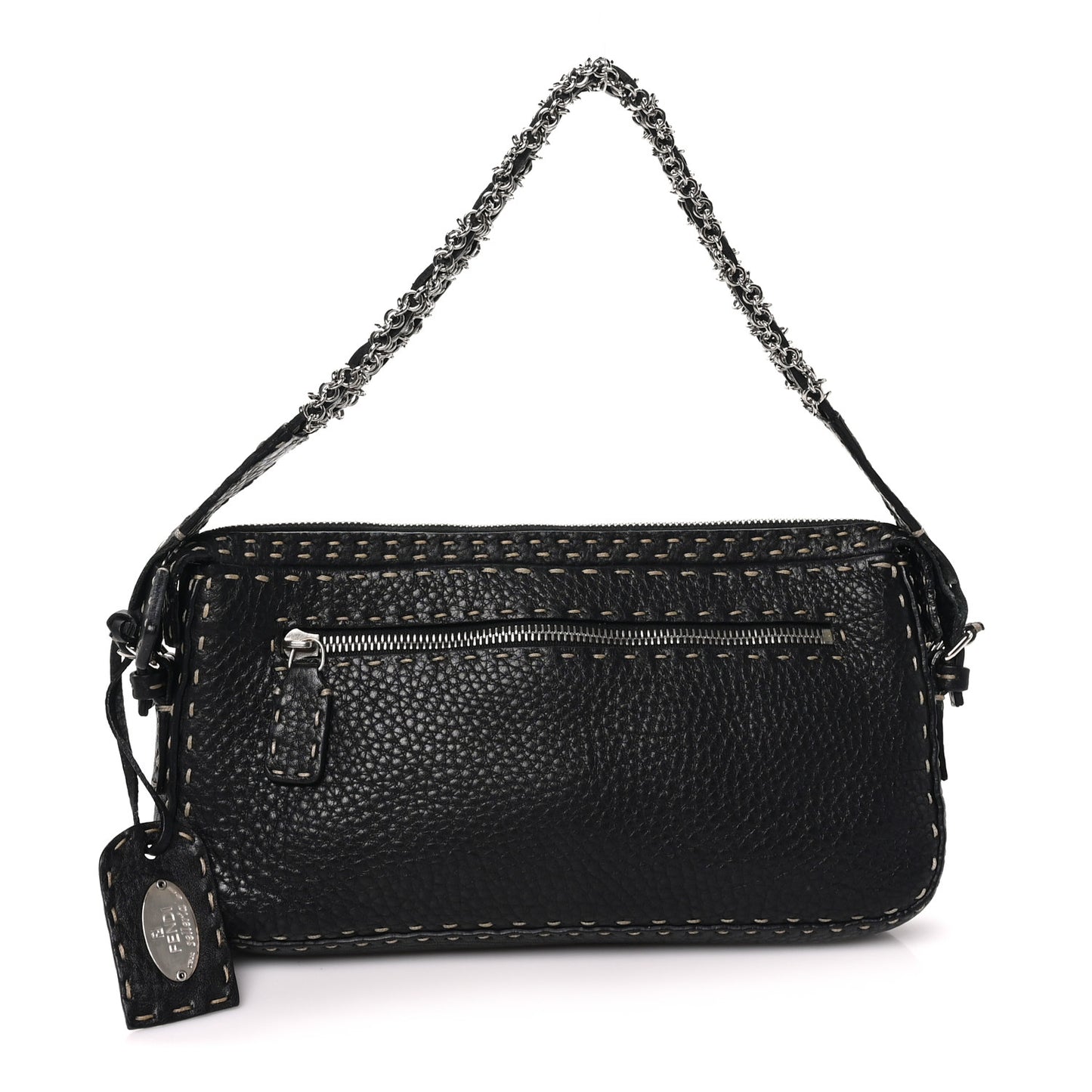 Calfskin Romano Selleria Chain Shoulder Bag Black