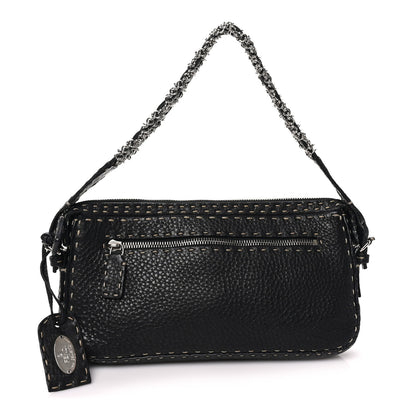 Fendi Calfskin Romano Selleria Chain Shoulder Bag Black 1 of 9