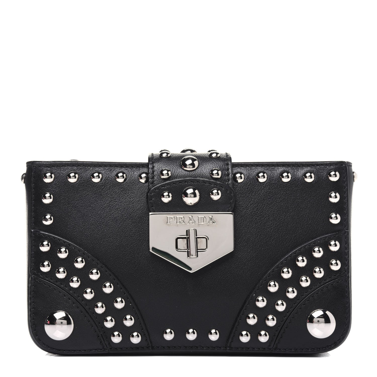 Prada Soft Calf Studded Clutch Black 1 of 12