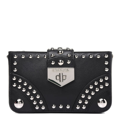 Prada Soft Calf Studded Clutch Black 1 of 12