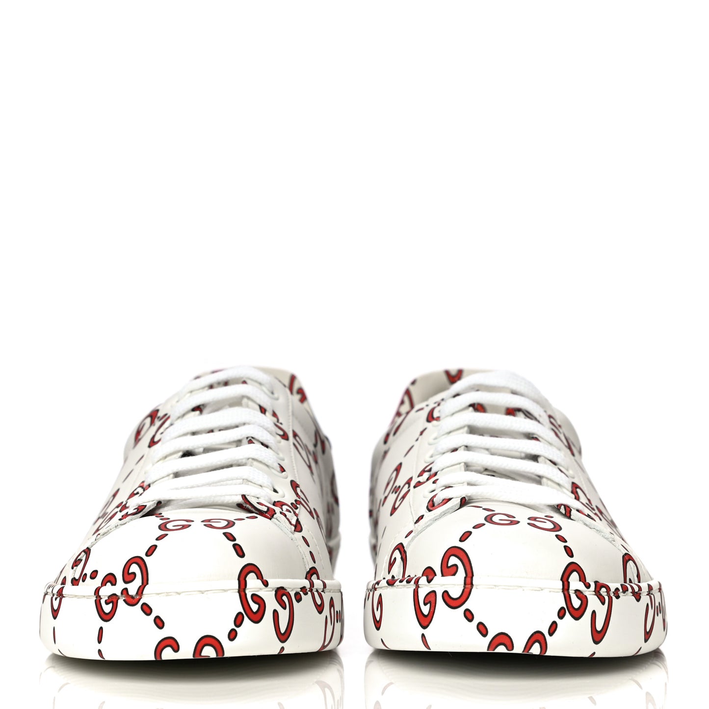 Calfskin GucciGhost Print Mens Ace Sneakers 8.5 White Hibiscus Red