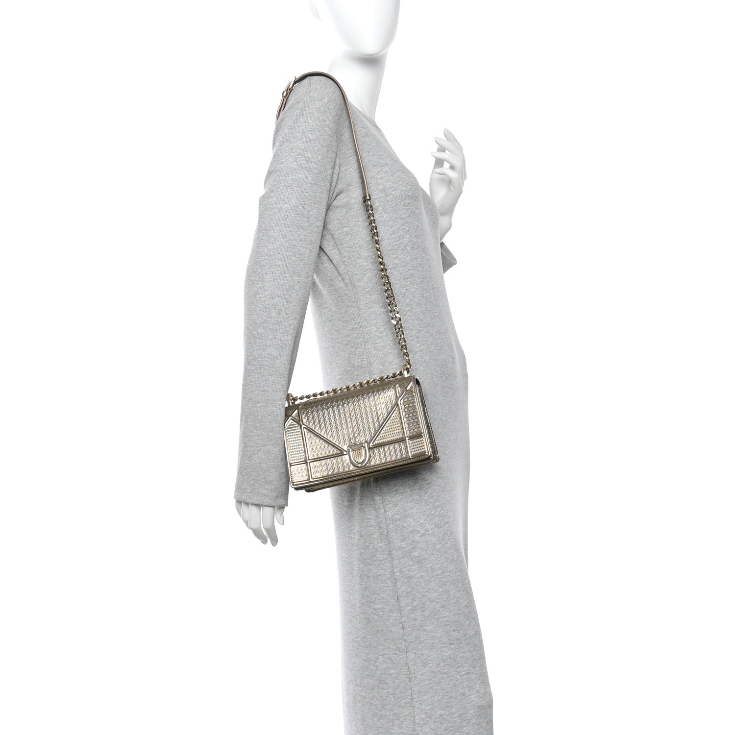 Christian Dior Metallic Patent Micro-Cannage Small Diorama Flap Bag Gold 2 of 12