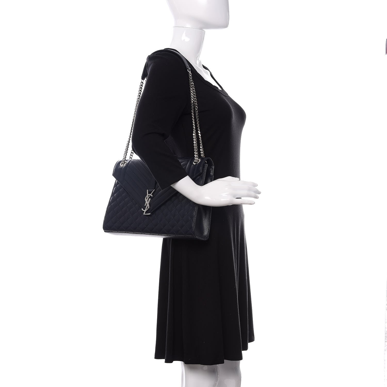 Saint Laurent Grain De Poudre Large Tri-Quilt Monogram Satchel Deep Marine 2 of 10