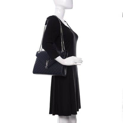 Saint Laurent Grain De Poudre Large Tri-Quilt Monogram Satchel Deep Marine 2 of 10