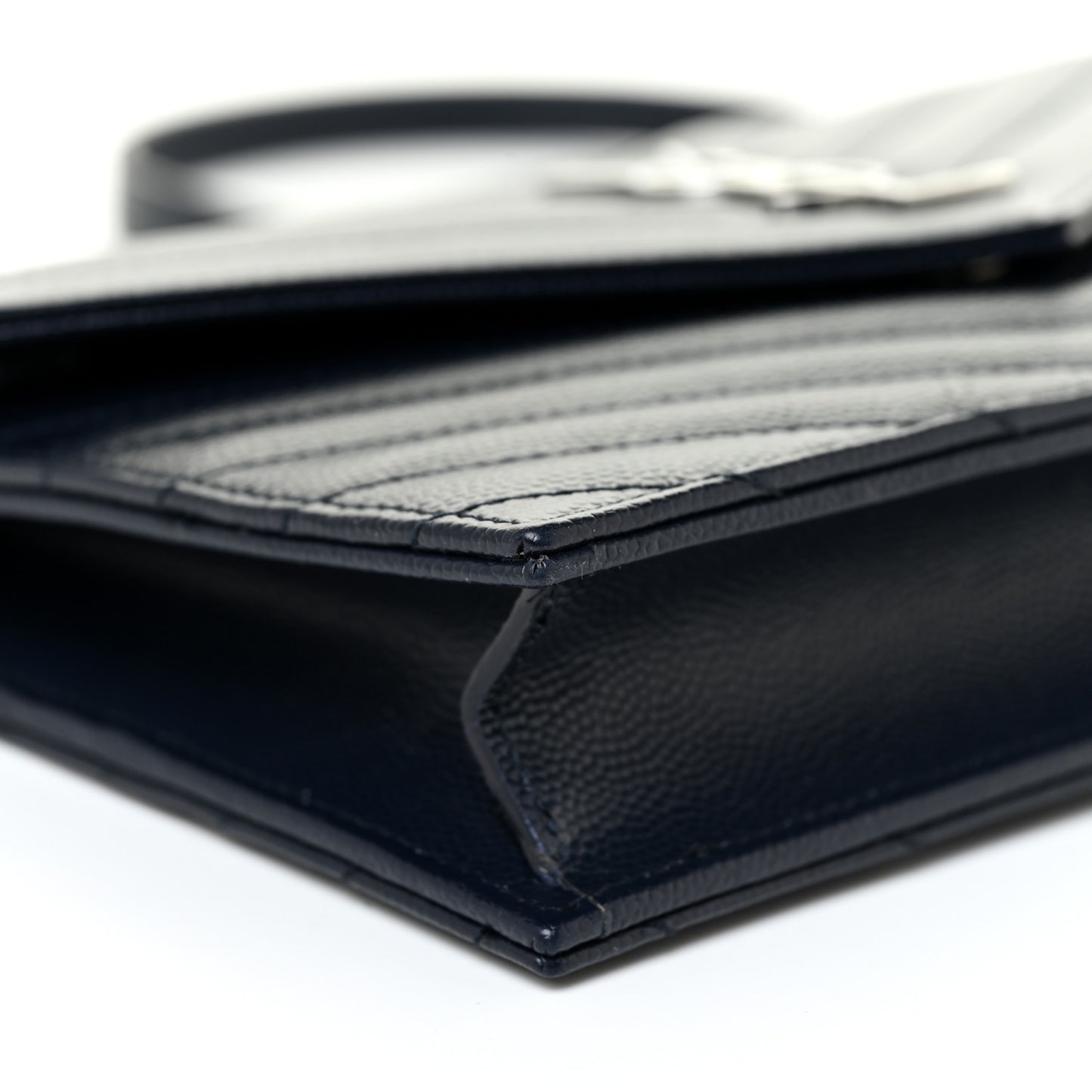 Grain De Poudre Matelasse Chevron Monogram Envelope Chain Wallet Black