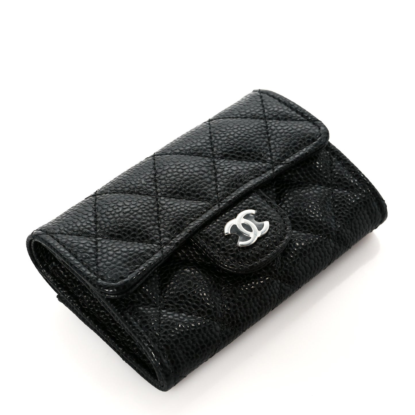 Caviar Quilted Flap Card Holder Wallet Black