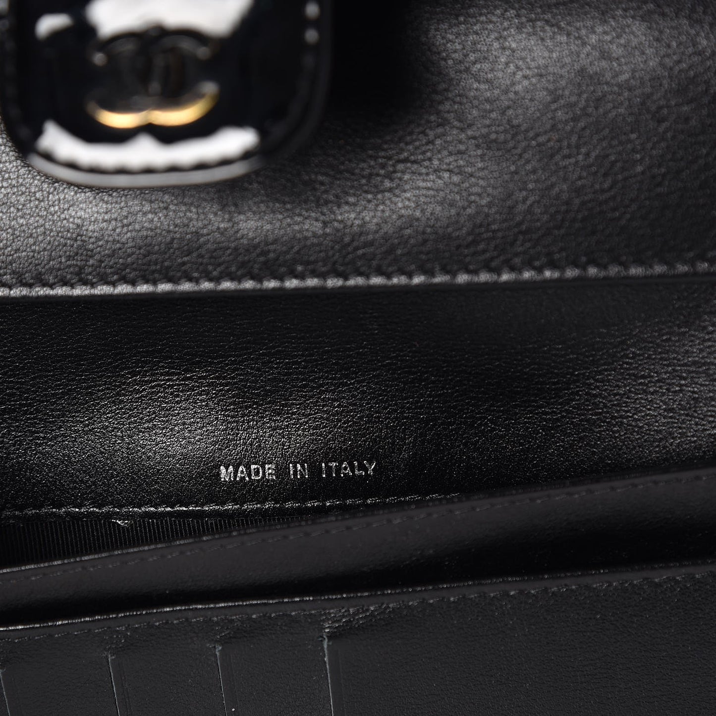 Patent Calfskin Quilted Large Flap Wallet Black
