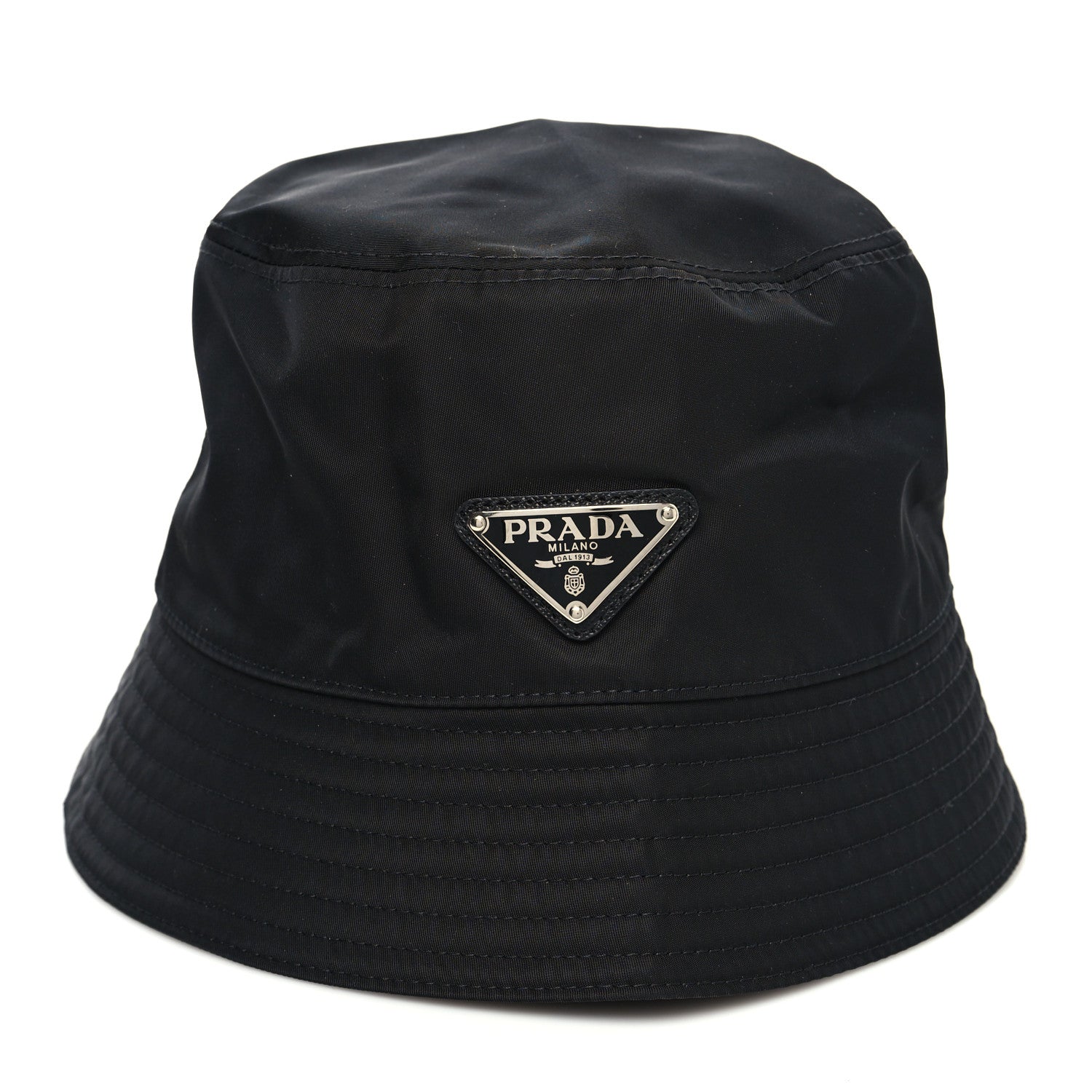 Prada Re-Nylon Metal Triangle Logo Womens Bucket Hat S Black 2 of 7