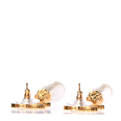 Chanel Crystal Pearl CC Drop Earrings Gold 3 of 4