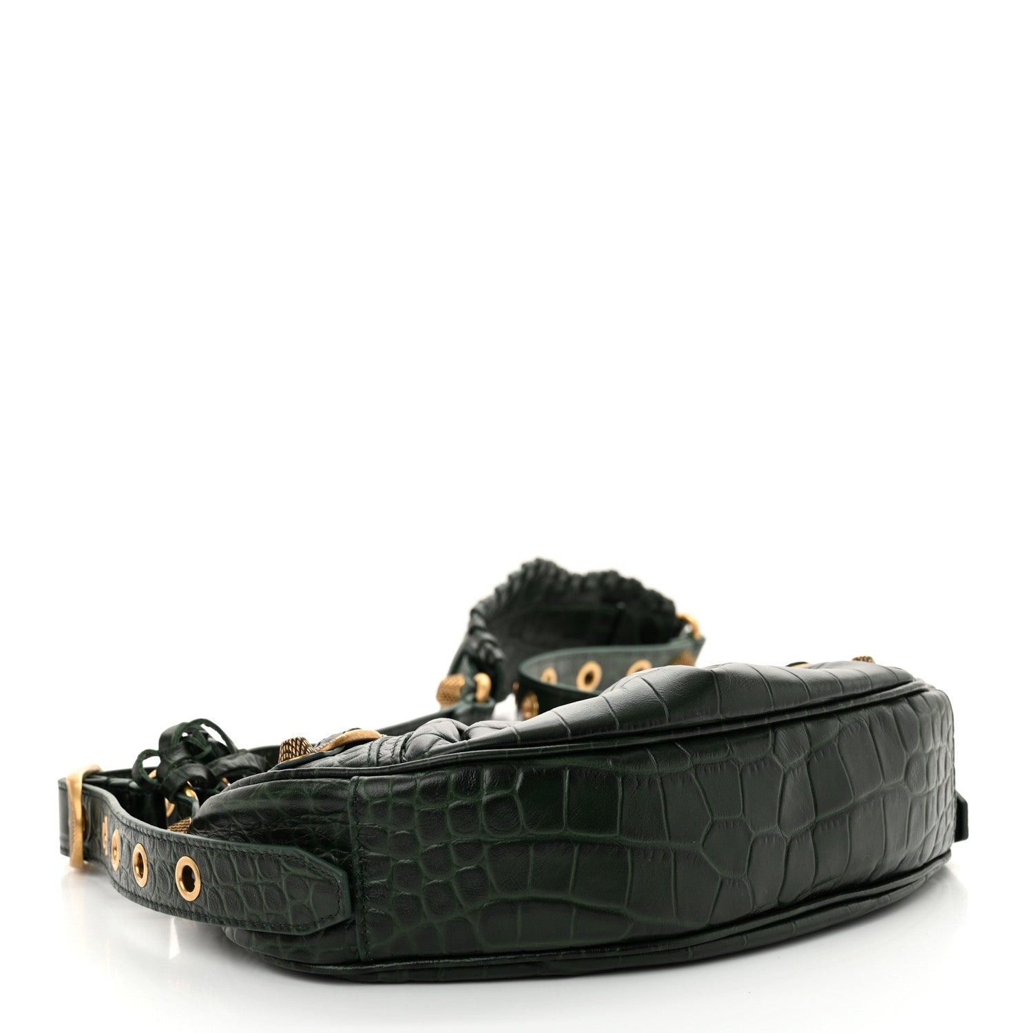 Balenciaga Extra Supple Calfskin Crocodile Embossed Le Cagole Shoulder Bag XS Forest Green 5 of 11