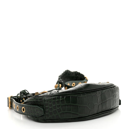 Balenciaga Extra Supple Calfskin Crocodile Embossed Le Cagole Shoulder Bag XS Forest Green 5 of 11