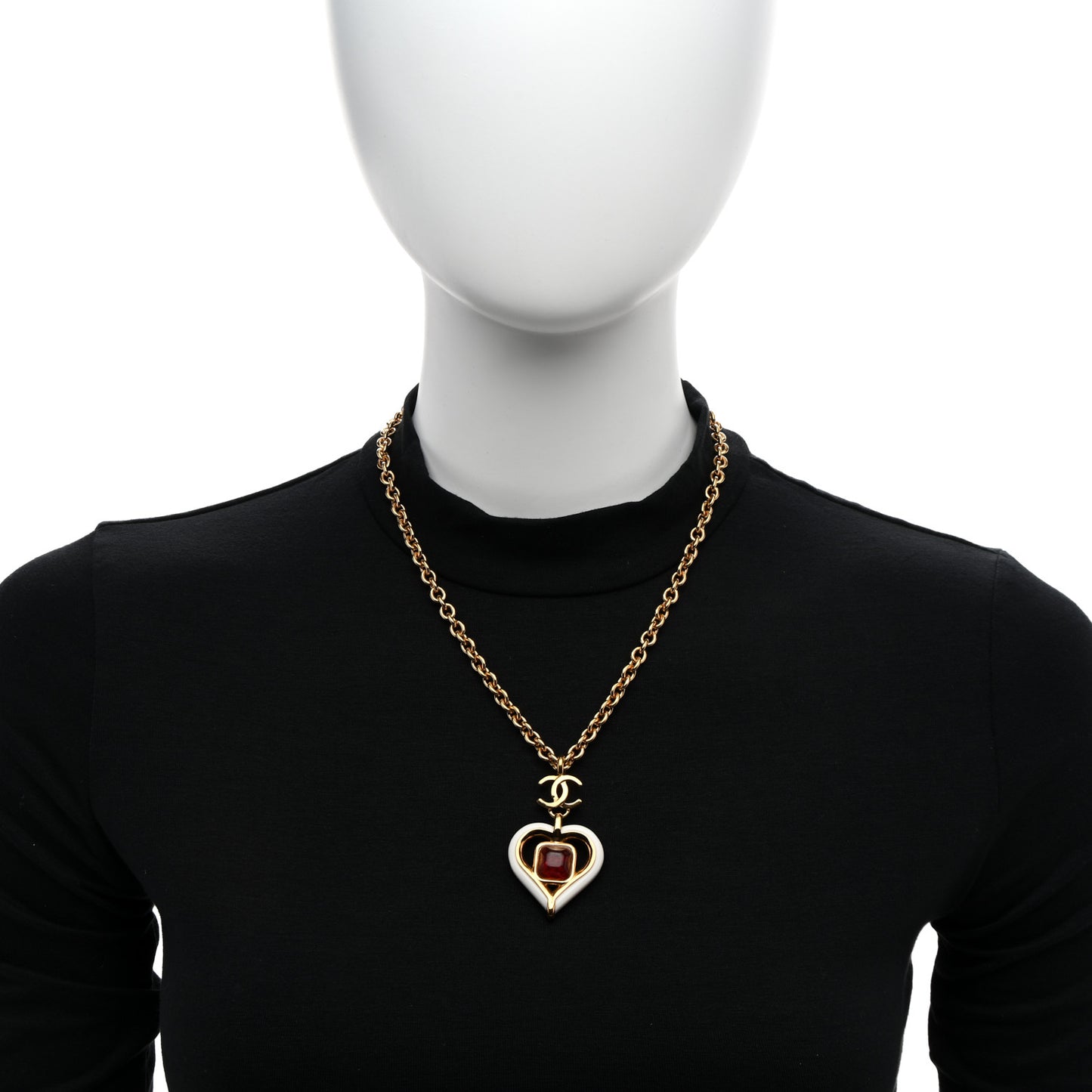 Resin Crystal Heart CC Pendant Necklace Red White Gold