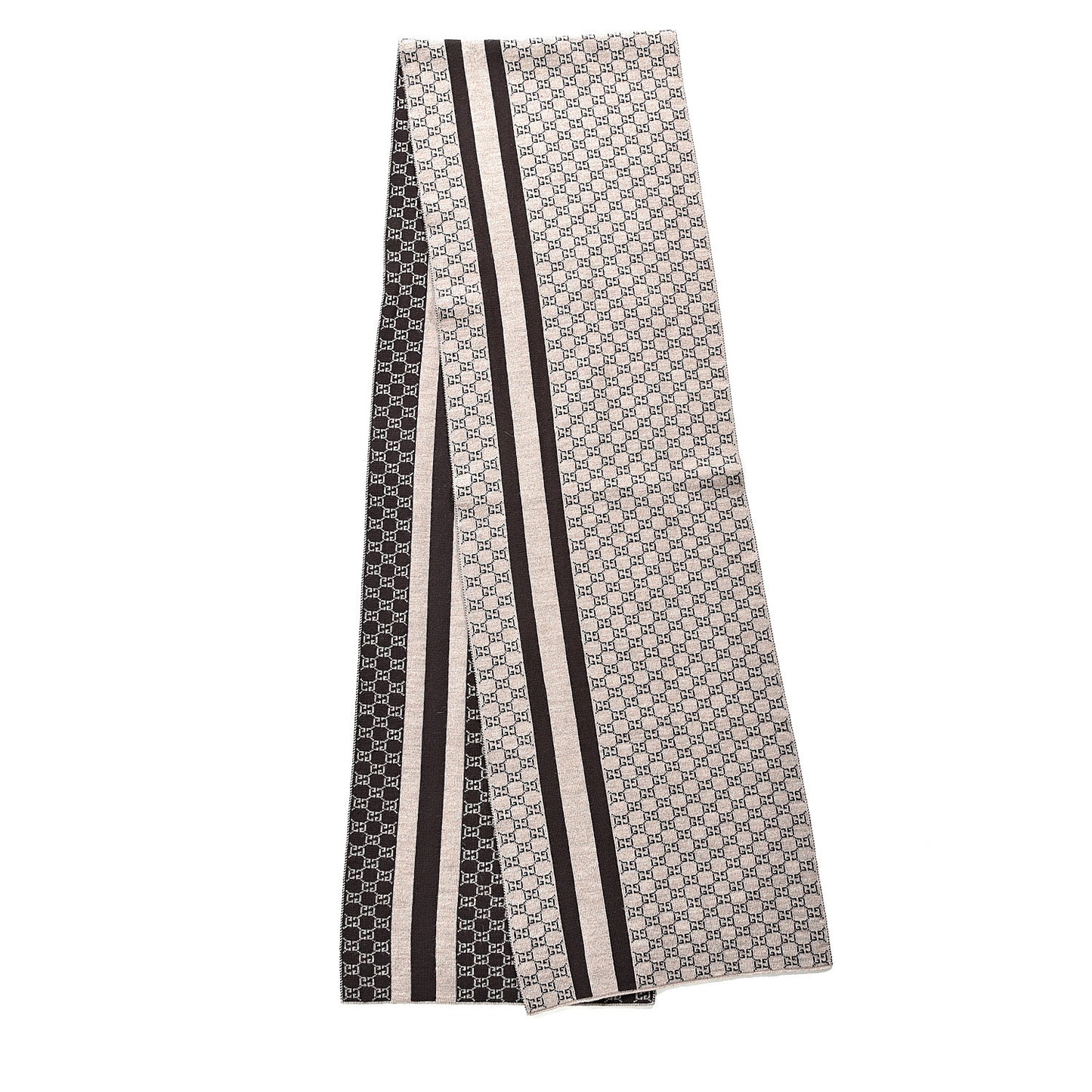 Wool Tricot GG Monogram Web New Lunicart Scarf Light Brown Dark Brown
