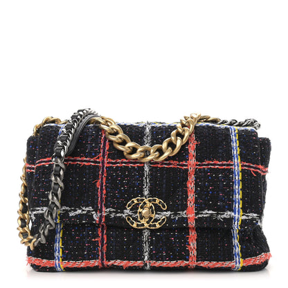Chanel Tweed Quilted Large Chanel 19 Flap Black Orange Blue 1 of 10