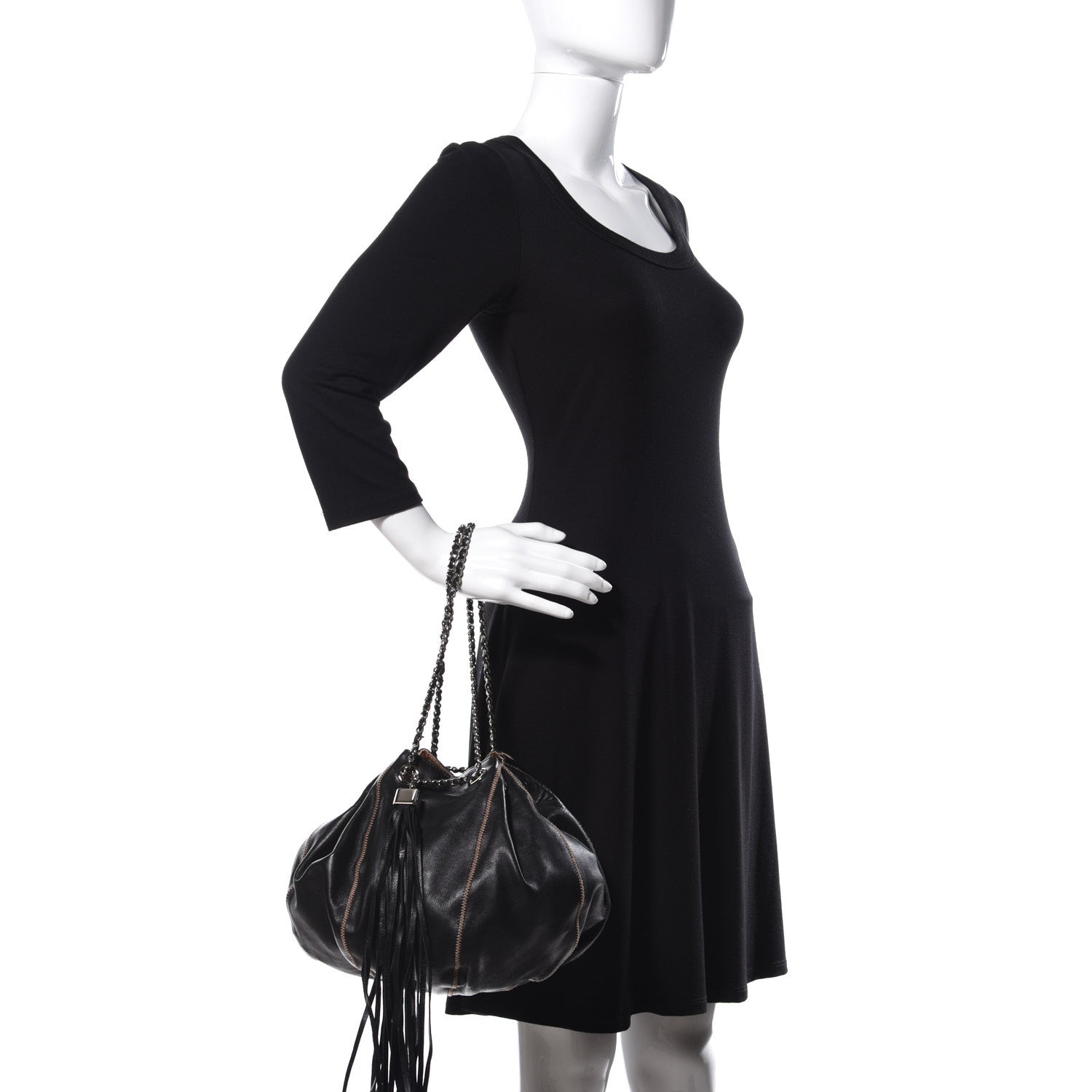 Chanel Lambskin Satin Reversible Sac Cordon Black 2 of 12