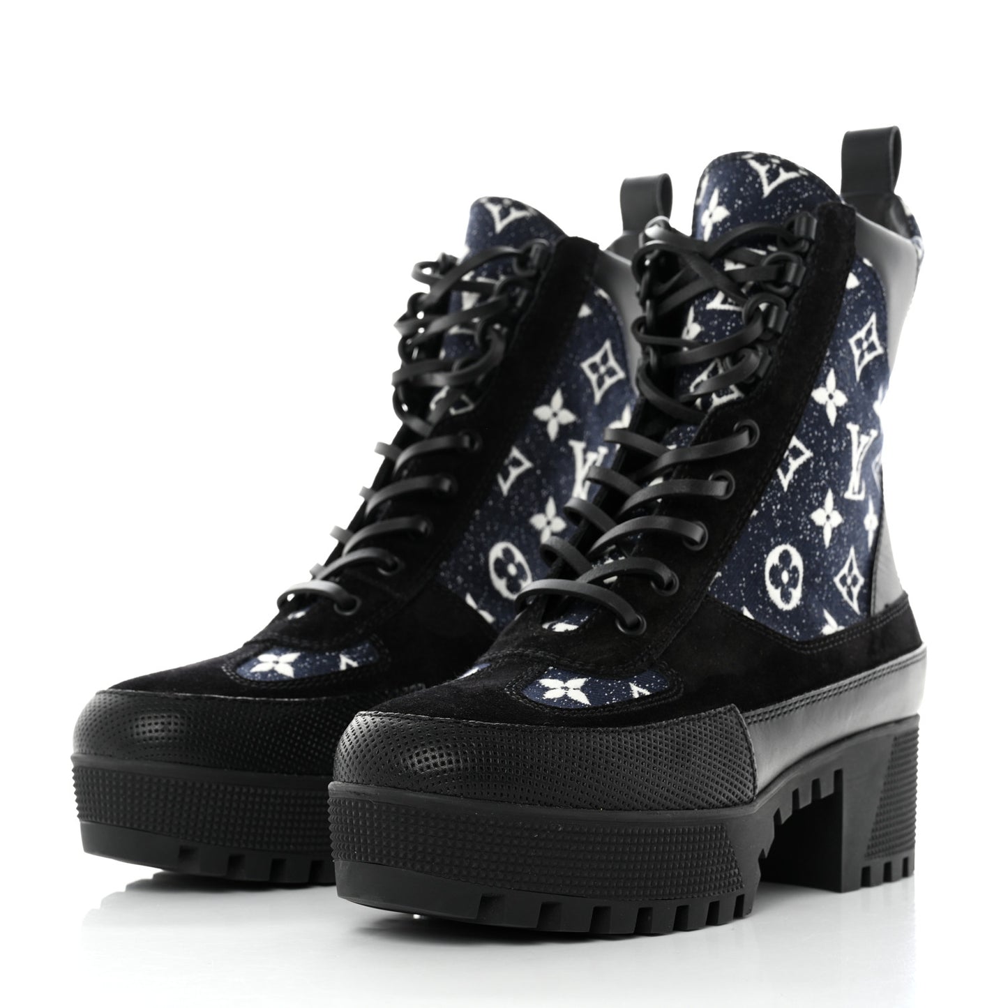Calfskin Monogram Denim Laureate Platform Desert Boots 38 Grey