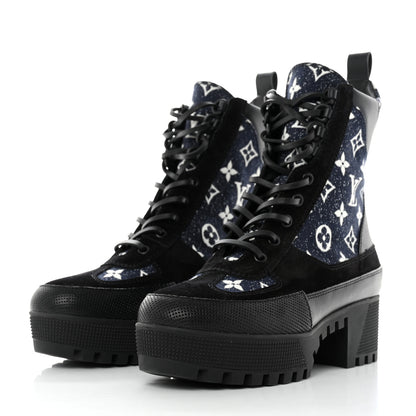 Louis Vuitton Calfskin Monogram Denim Laureate Platform Desert Boots 38 Grey 3 of 10