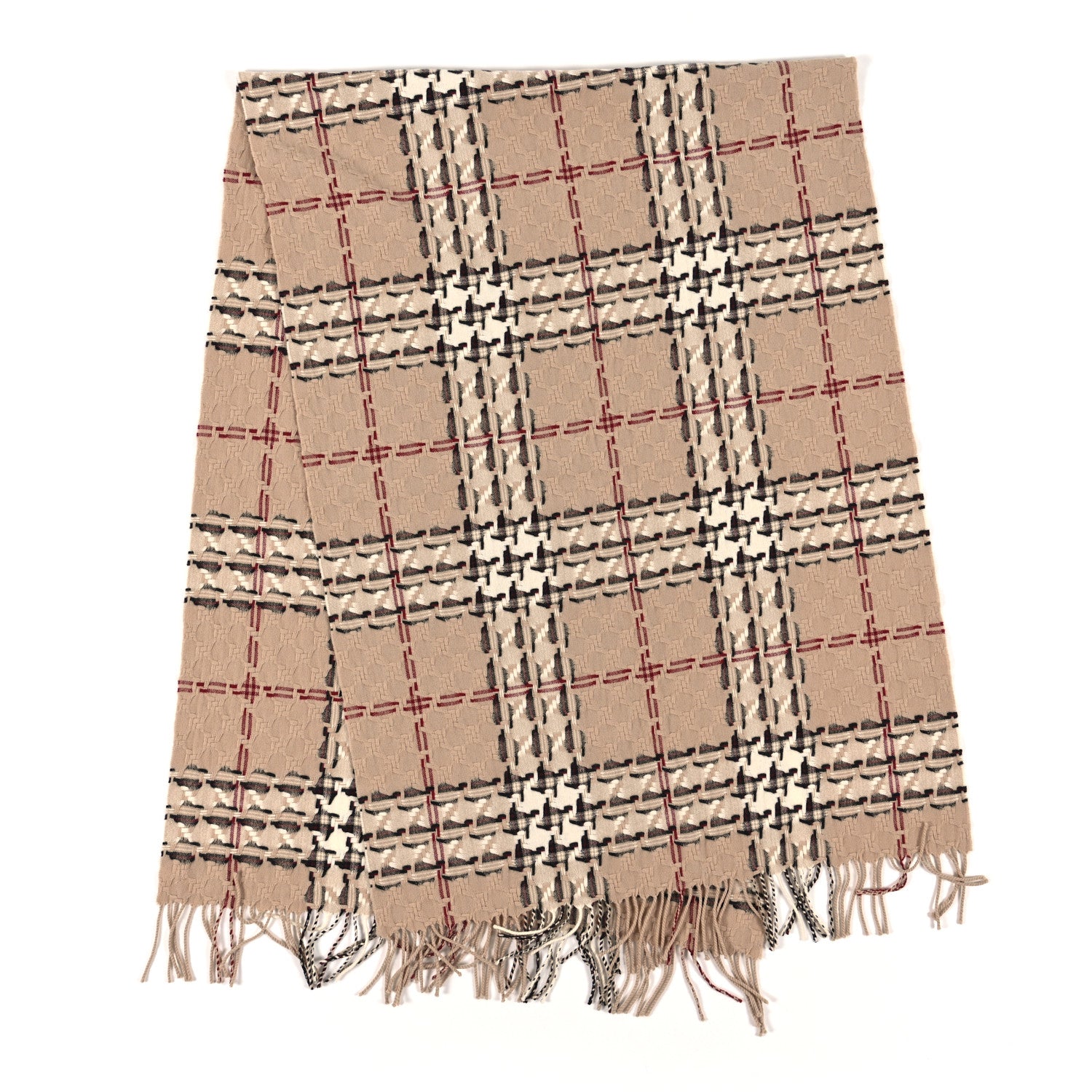 Burberry Merino Wool Cashmere Check Scarf Beige 2 of 3