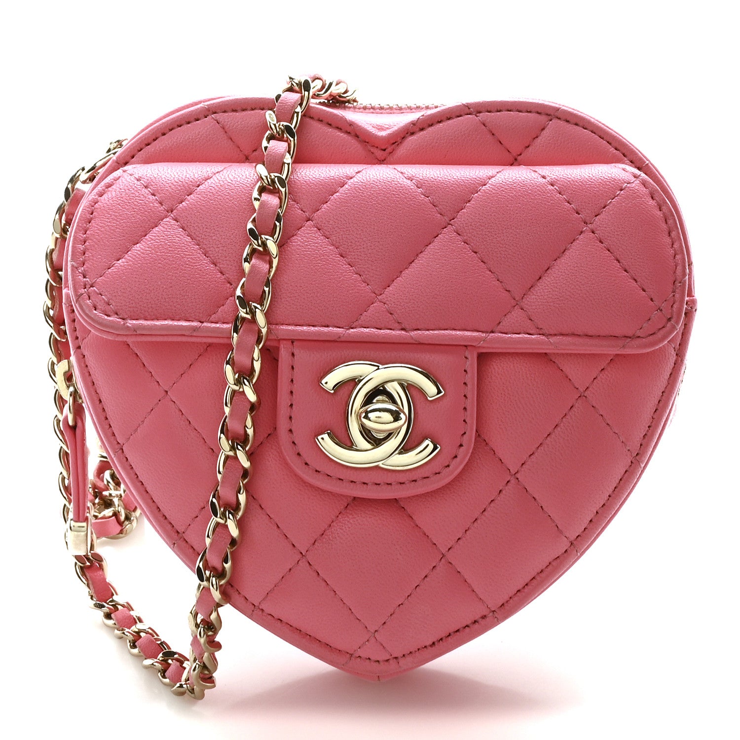 Chanel Lambskin Quilted CC In Love Heart Clutch With Chain Pink 1 of 10